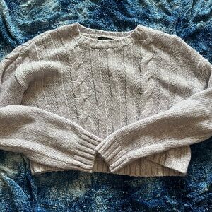 Forever 21 Purple Cropped Cable Knit Crew Neck Sweater